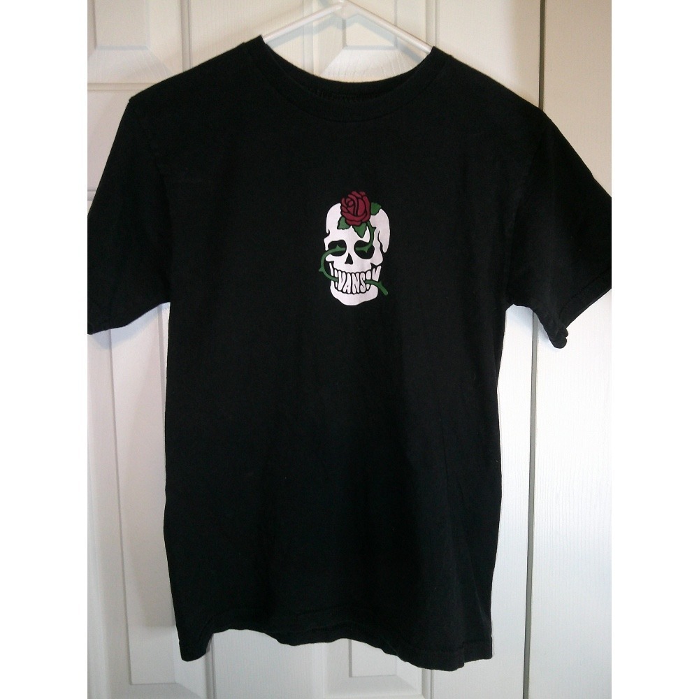 Vans Skull Rose Graphic T-Shirt Men's Black Short Sleeve Top Small
